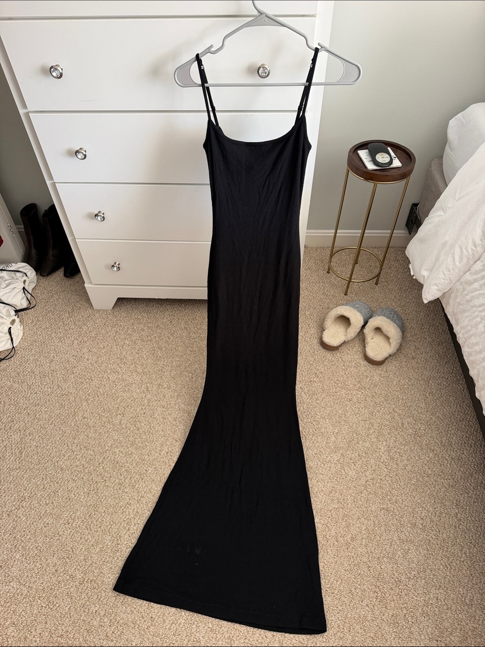 SKIMS Black Slip Maxi Dress with Spaghetti Straps